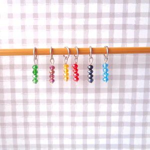 Set of 6 dangle stitch markers, sparkly stitch markers, glass stitch markers